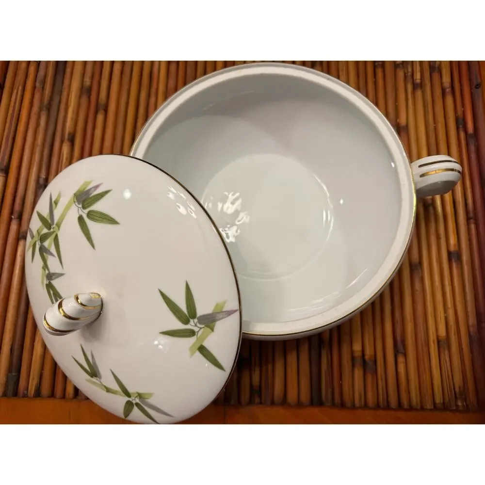 Narumi Bamboo Covered Vegetable Bowl Japan Fine China Gold Trim Serving Dish